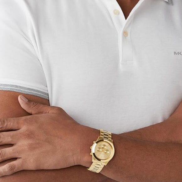 NWT Michael Kors Slim Runway Gold-Tone Chronograph Watch - Picture 3 of 4